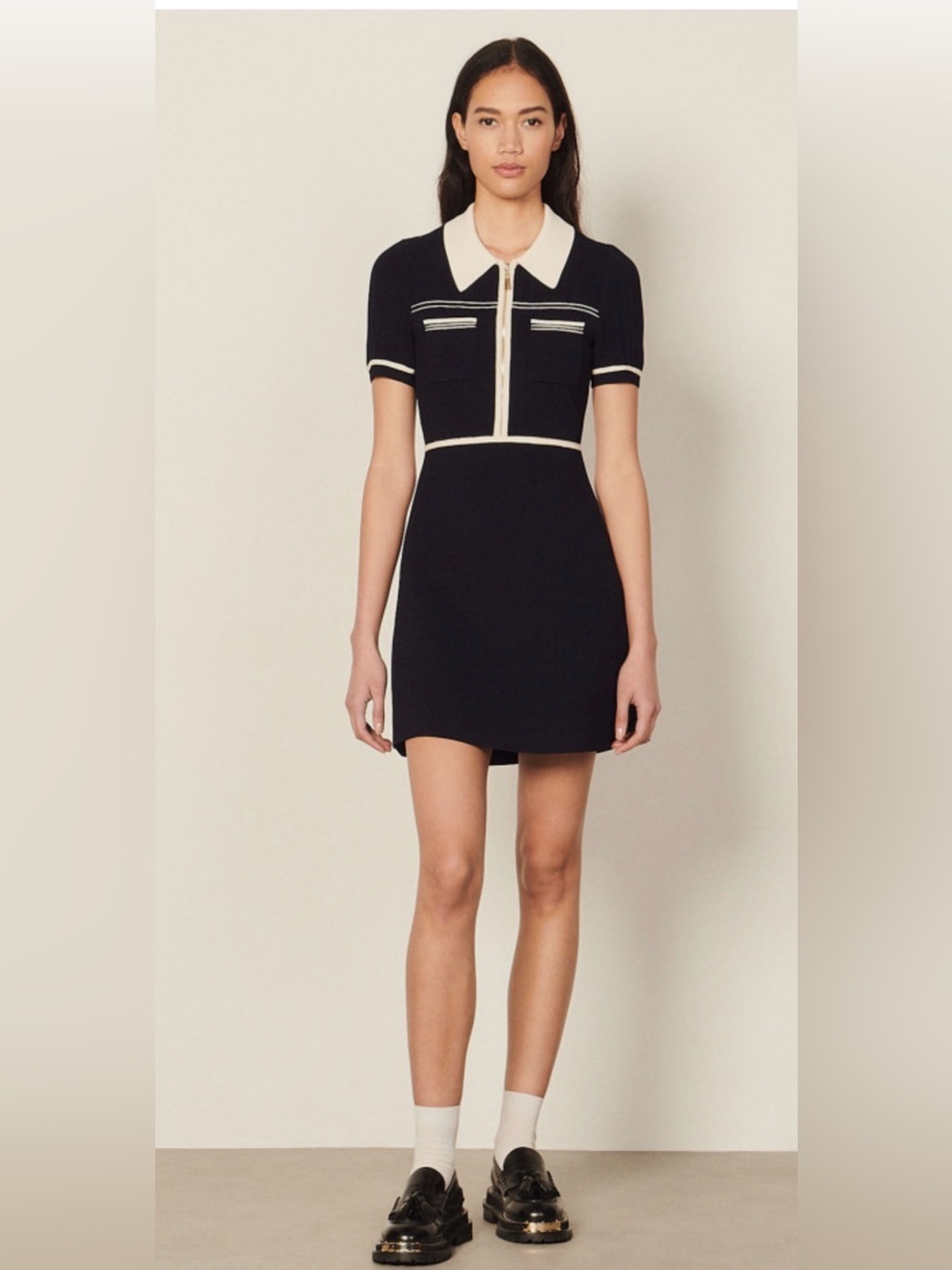 NWT Sandro Aliette Knit Mini Dress Navy 36